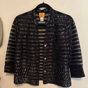 Ruby Rd. Black Sheer Patterned Open-Front Jacket